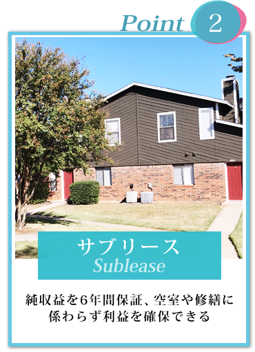 ポイント②サブリース　純収益を6年間保証、空室や修繕に係わらず利益を確保できる